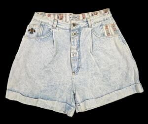 Vtg Kyoto Acid Washed Denim Shorts Jorts Southwestern Pleated Cuffed Size 9/10